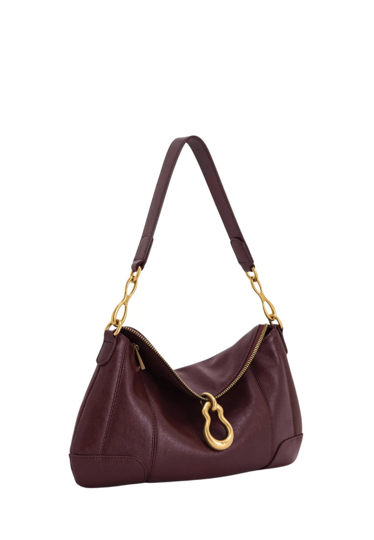 Jayla Metal Pendant Embellished Shoulder Bag - Deep Burgundy