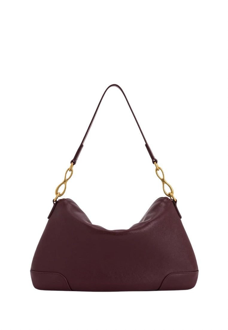 Jayla Metal Pendant Embellished Shoulder Bag - Deep Burgundy