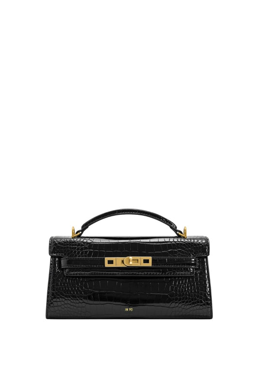 Noor Top Handle Bag - Black Croc