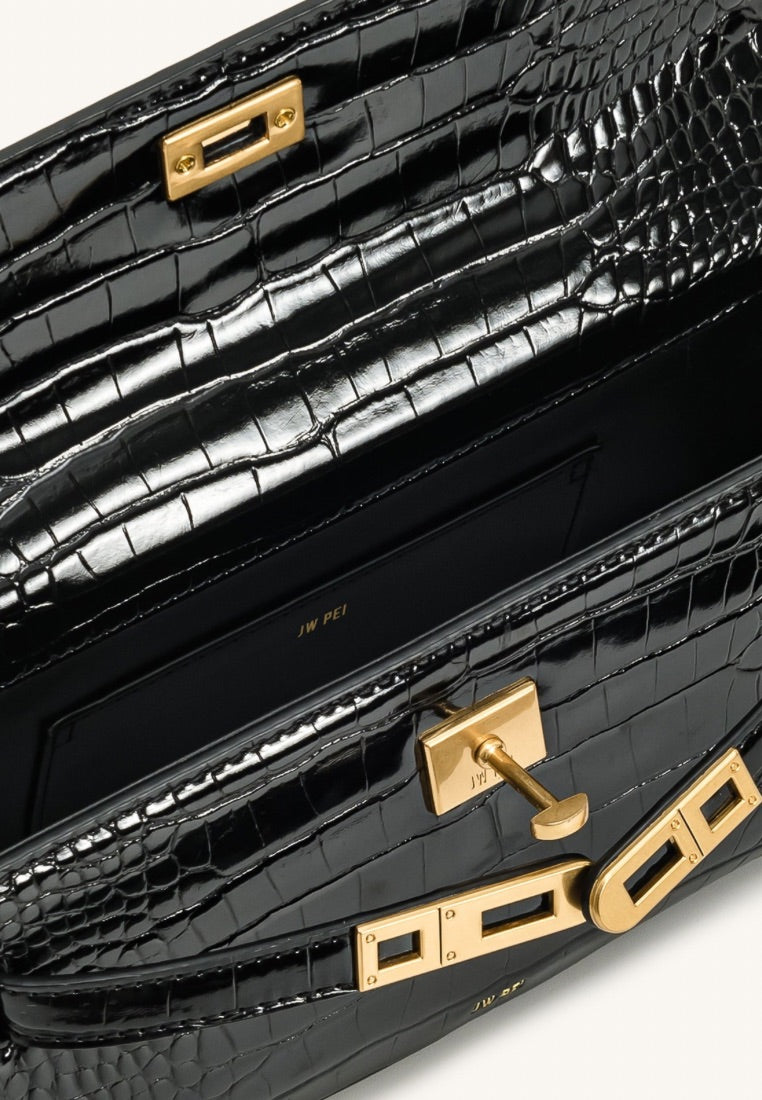 Noor Top Handle Bag - Black Croc