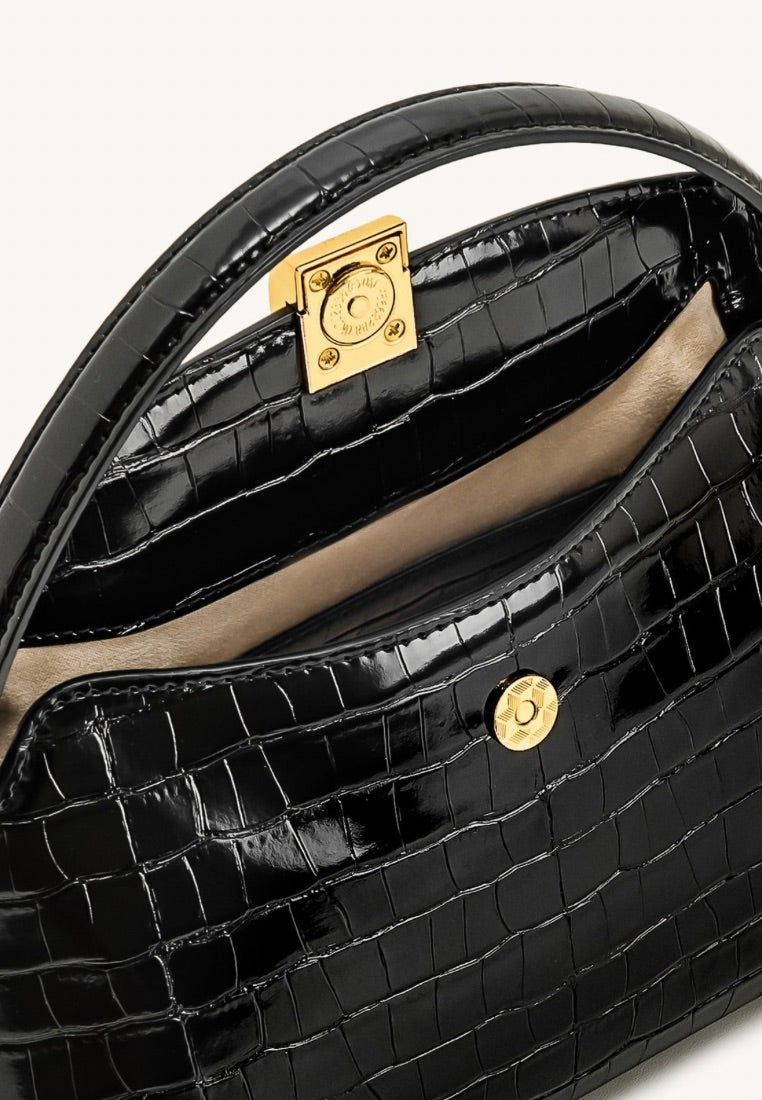 Talia Top Handle Bag - Black Croc
