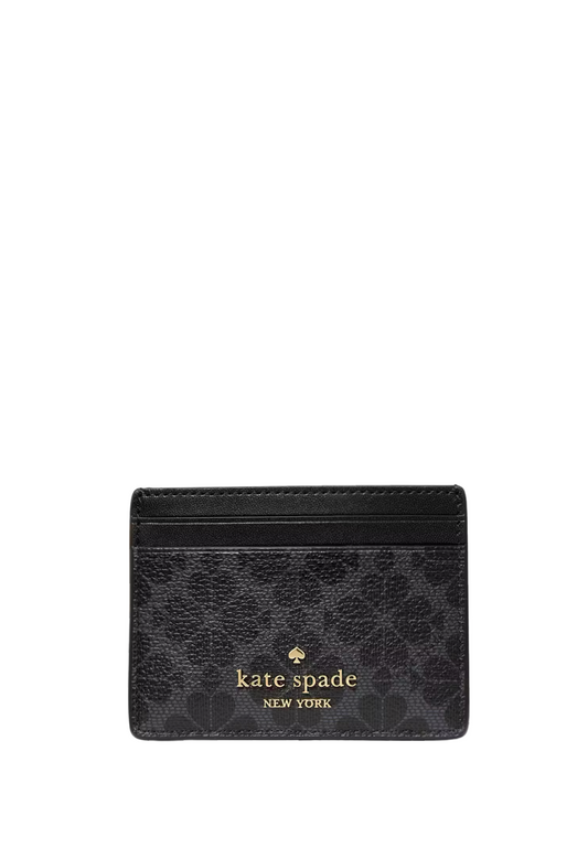 Spade Flower Small Slim Card Holder Black