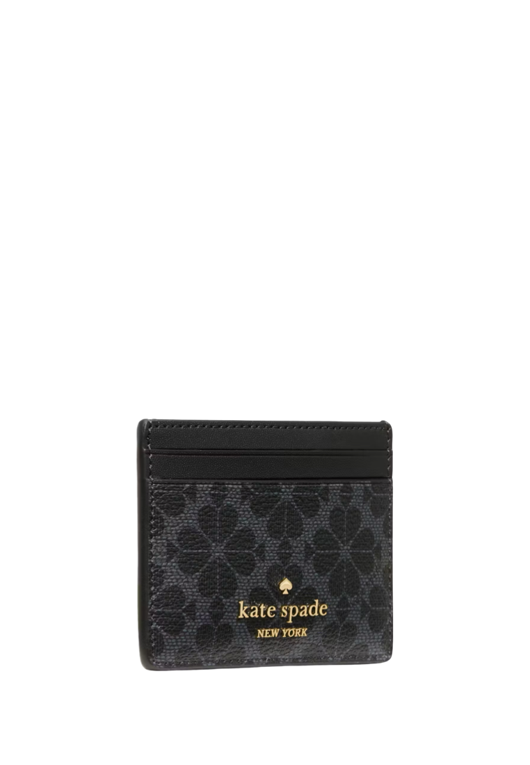 Spade Flower Small Slim Card Holder Black