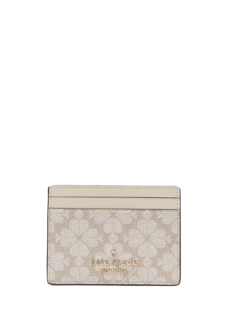 Spade Flower Small Slim Card Holder Dark Beige Multi
