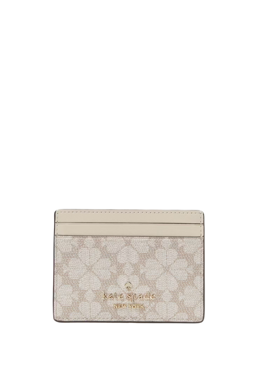 Spade Flower Small Slim Card Holder Dark Beige Multi