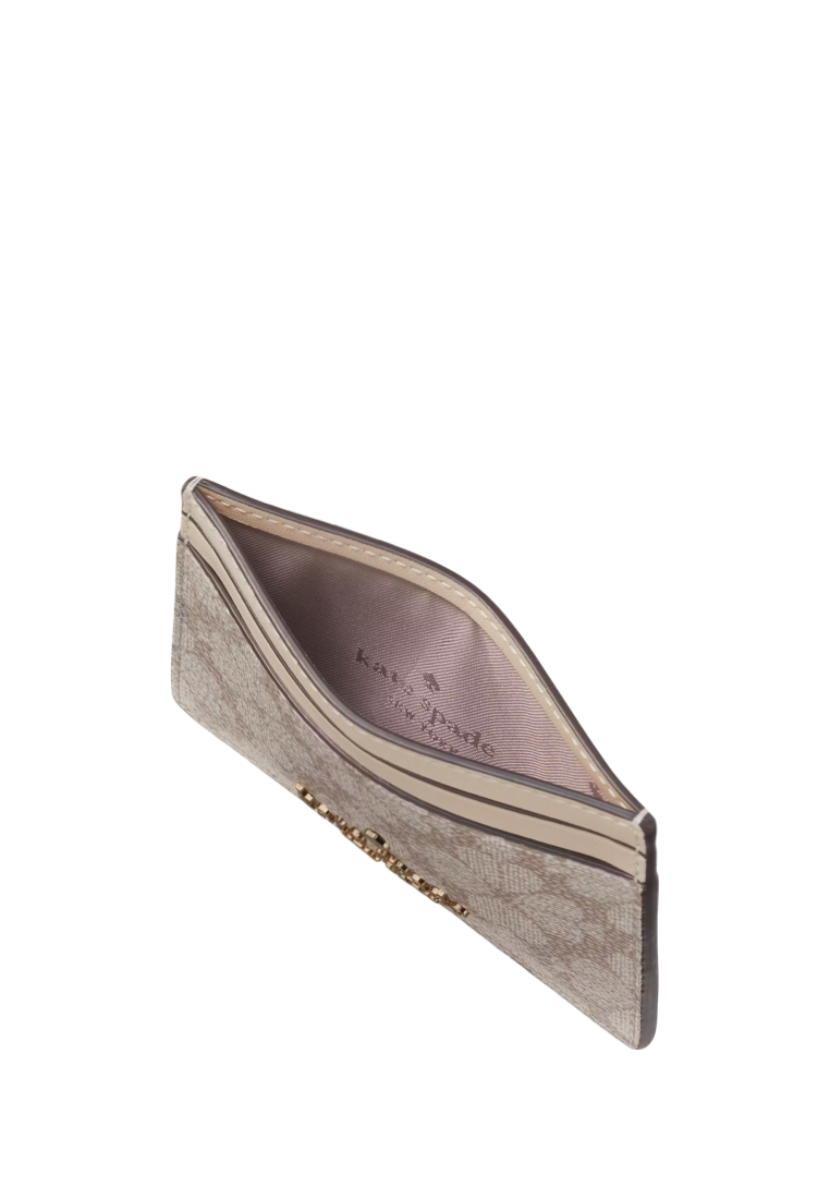 Spade Flower Small Slim Card Holder Dark Beige Multi