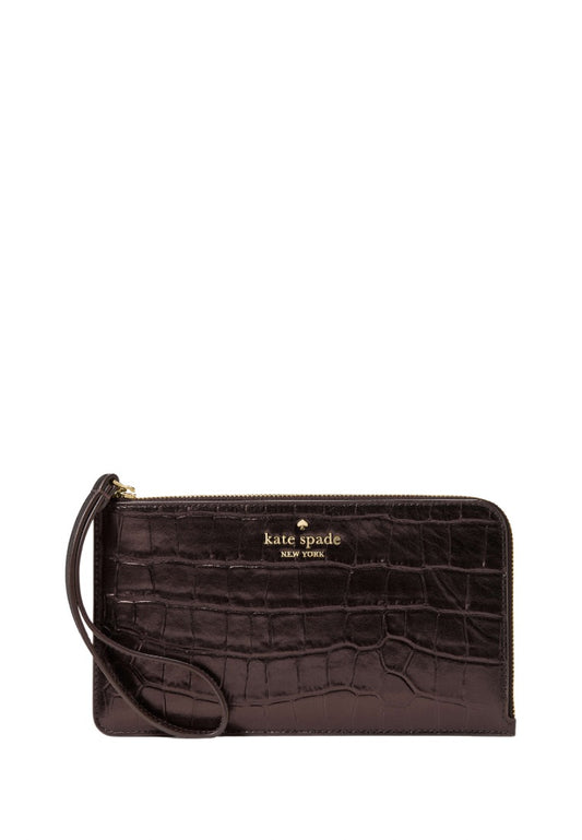 Lucy Croc Embossed Medium L-Zip Wristlet Hot Fudge