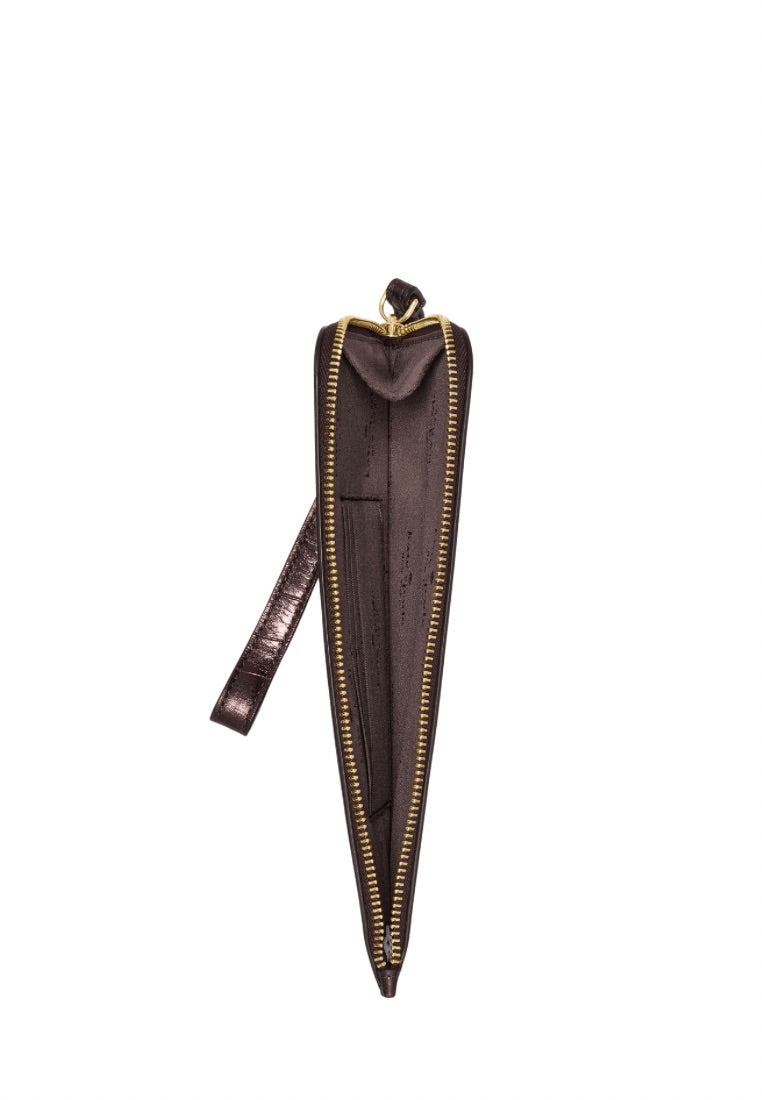 Lucy Croc Embossed Medium L-Zip Wristlet Hot Fudge