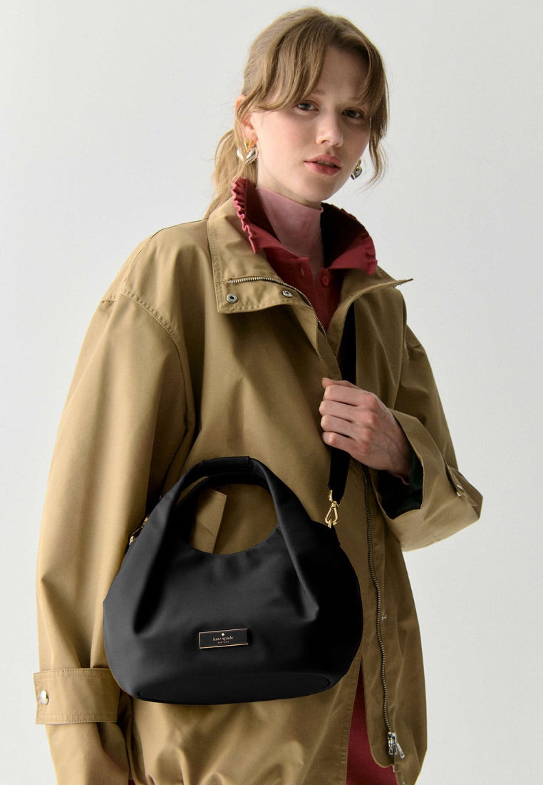 Carter Nylon Small Pleated Crossbody Black