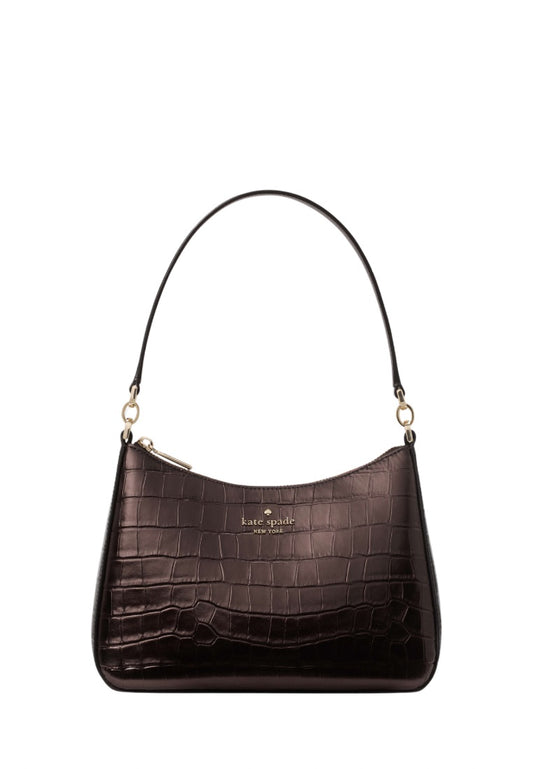 Margot Metallic Croc Embossed Convertible Shoulder Bag Hot Fudge