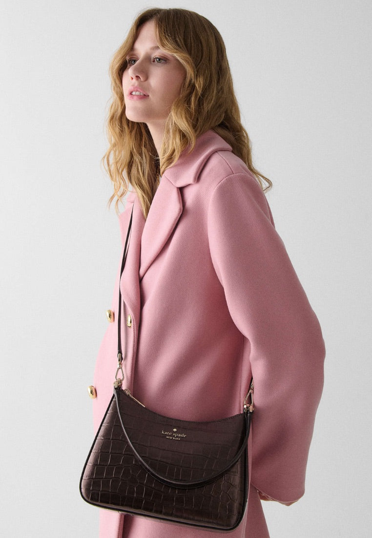 Margot Metallic Croc Embossed Convertible Shoulder Bag Hot Fudge