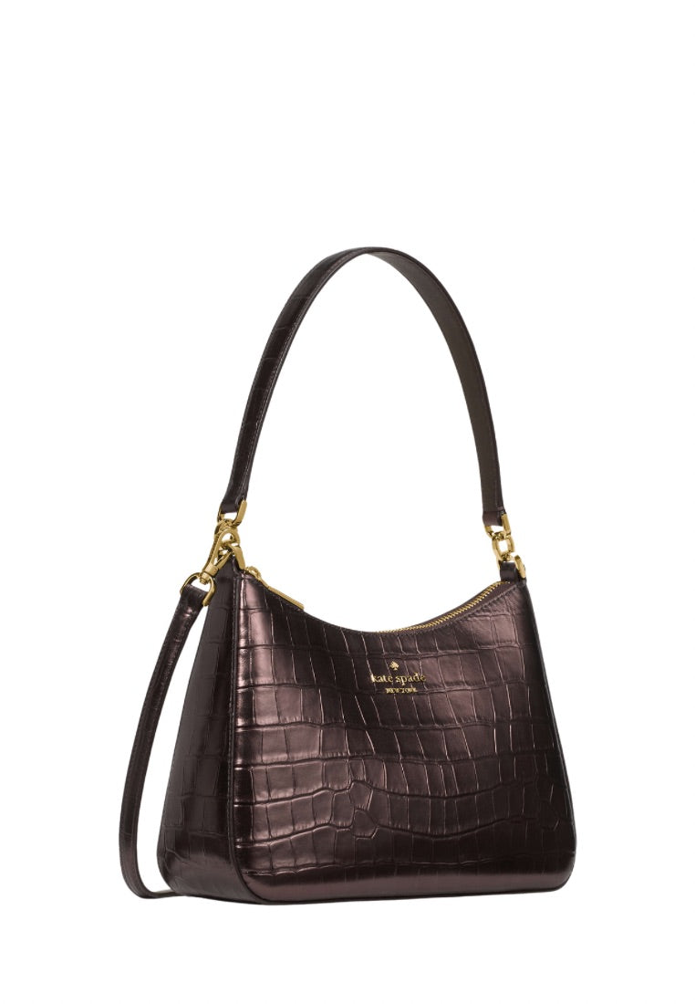Margot Metallic Croc Embossed Convertible Shoulder Bag Hot Fudge