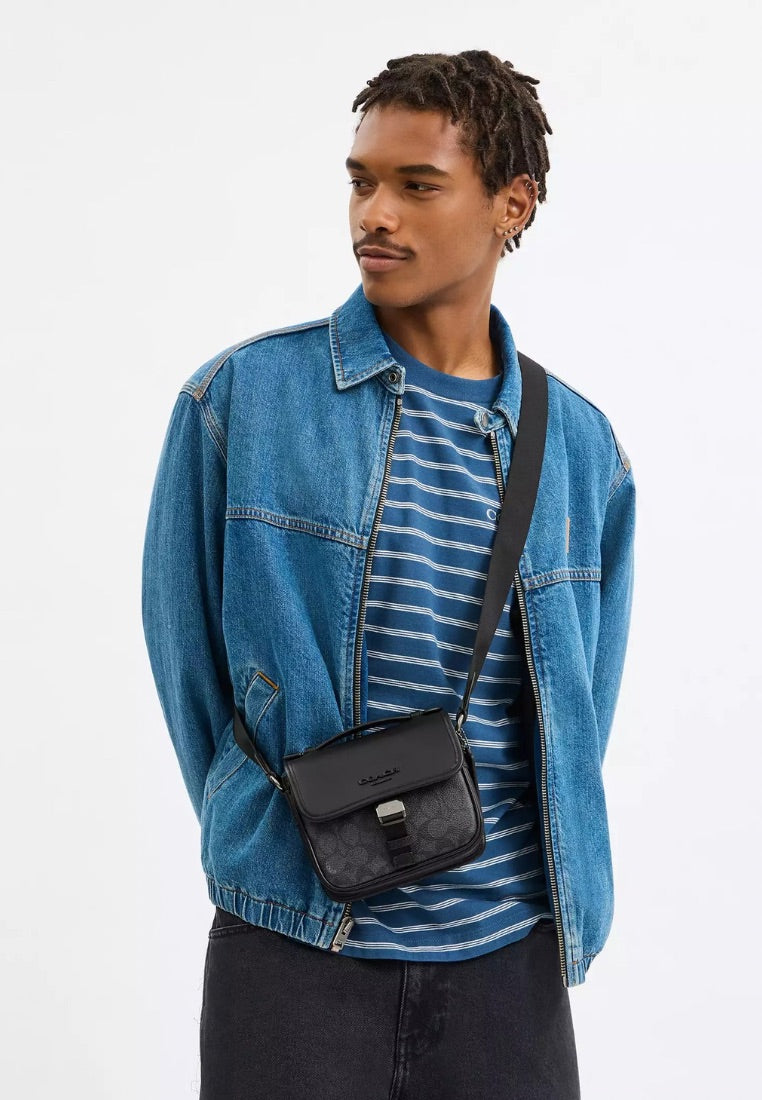 Racer Crossbody Bag in Signature Canvas Gunmetal Charcoal Black