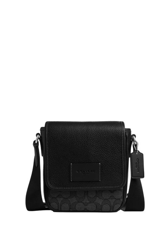 Lucas Crossbody Bag in Signature Jacquard Silver Charcoal Black