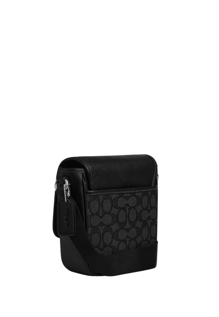 Lucas Crossbody Bag in Signature Jacquard Silver Charcoal Black