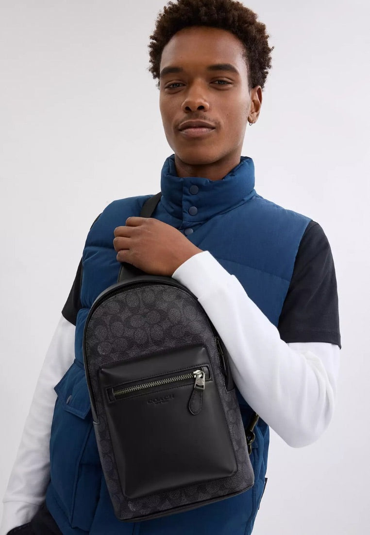 West Pack in Signature Canvas Gunmetal Charcoal Black