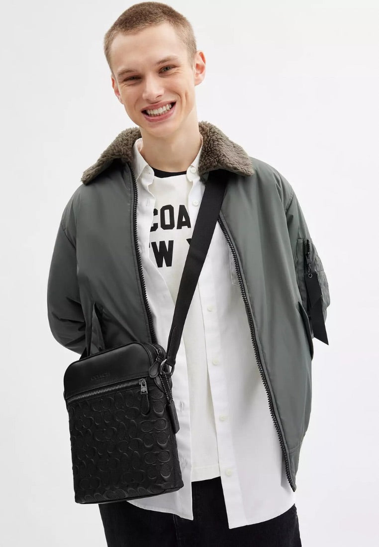 Houston Flight Bag in Signature Smooth Leather Gunmetal Black