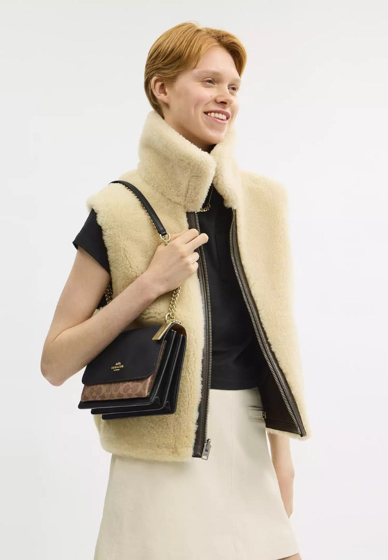 Klare Crossbody Bag in Signature Canvas Gold Tan Black Multi