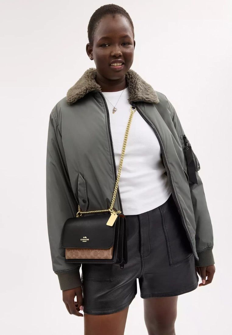 Klare Crossbody Bag in Signature Canvas Gold Tan Black Multi