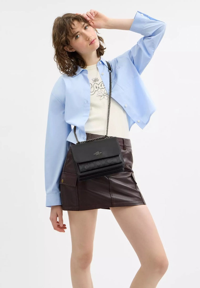 Klare Crossbody Bag in Signature Canvas Gunmetal Charcoal Black