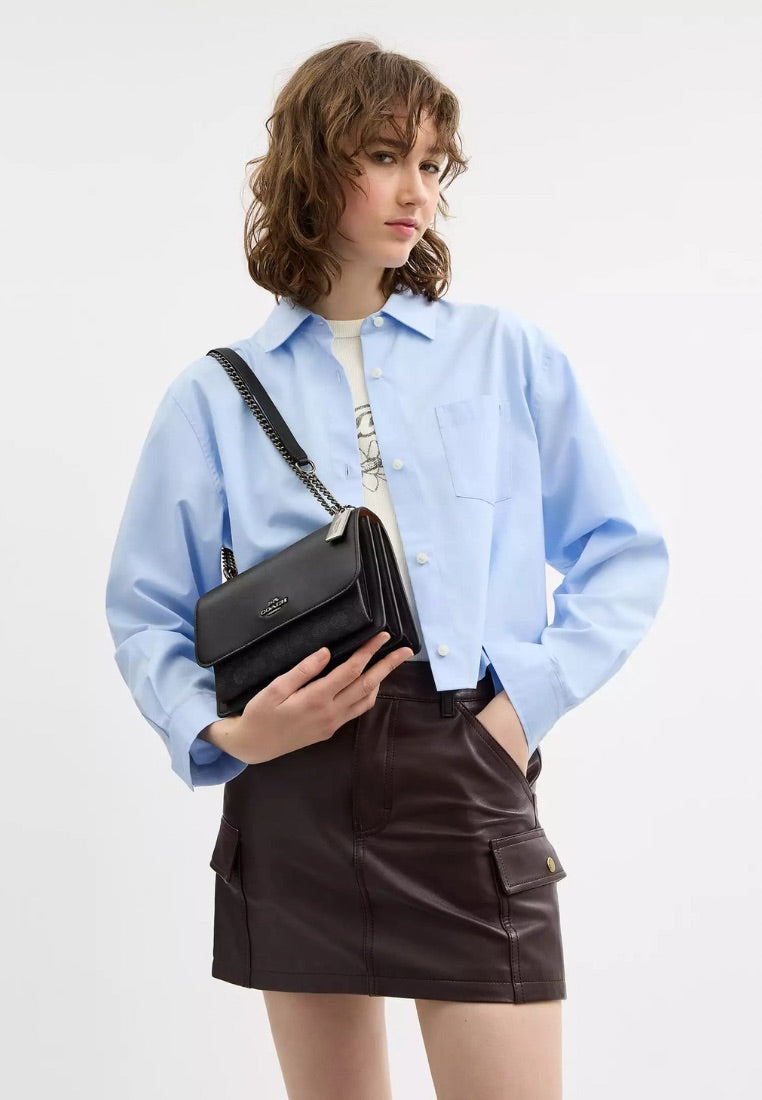 Klare Crossbody Bag in Signature Canvas Gunmetal Charcoal Black