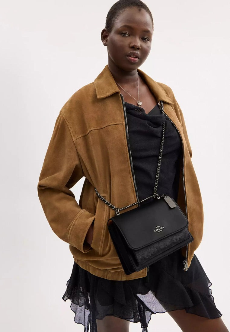 Klare Crossbody Bag in Signature Canvas Gunmetal Charcoal Black