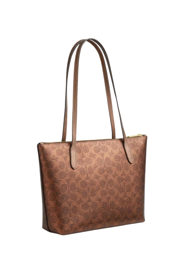 Fiona Zip Tote Bag In Signature Canvas Gold Brown Copper
