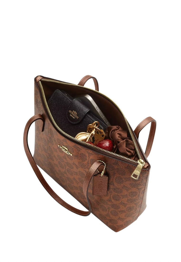Fiona Zip Tote Bag In Signature Canvas Gold Brown Copper