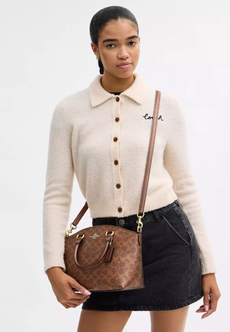 Sadie Satchel Bag In Signature Canvas Brown Copper