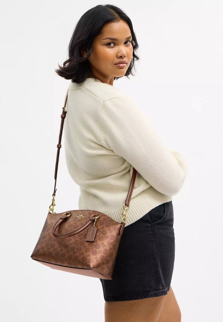 Sadie Satchel Bag In Signature Canvas Brown Copper