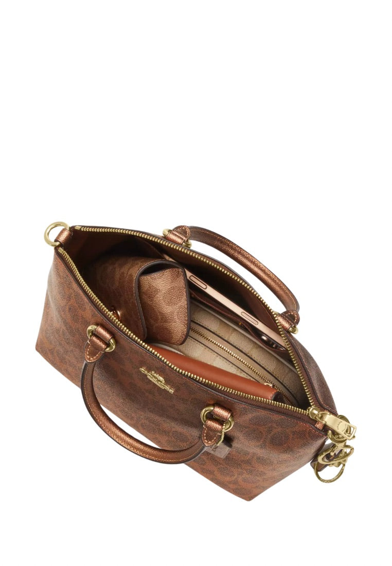 Sadie Satchel Bag In Signature Canvas Brown Copper