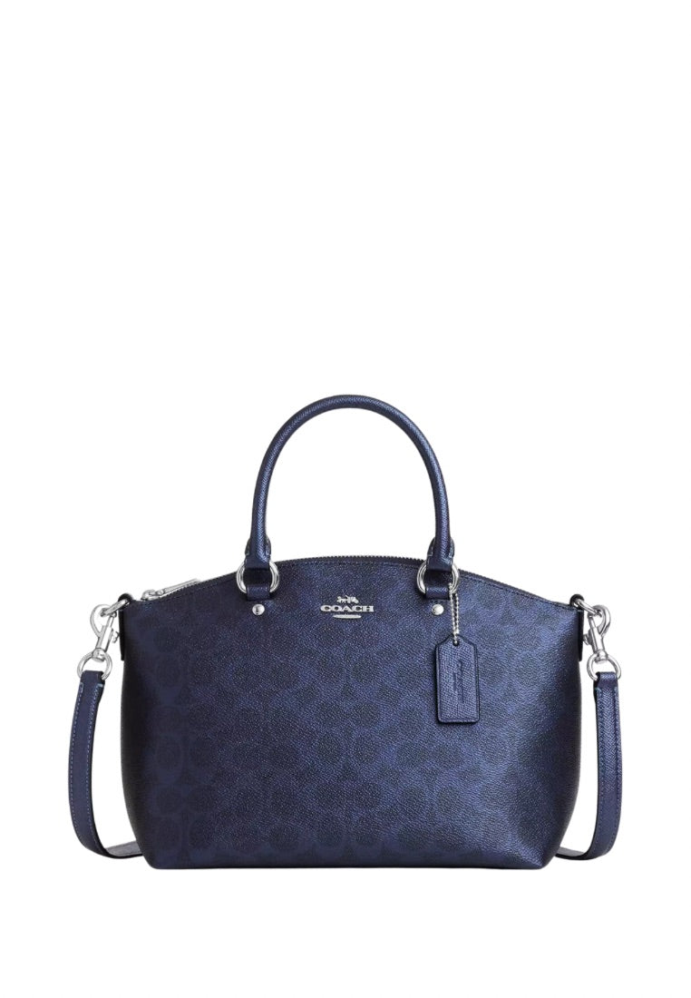 Sadie Satchel Bag In Signature Canvas Silver Blue Navy