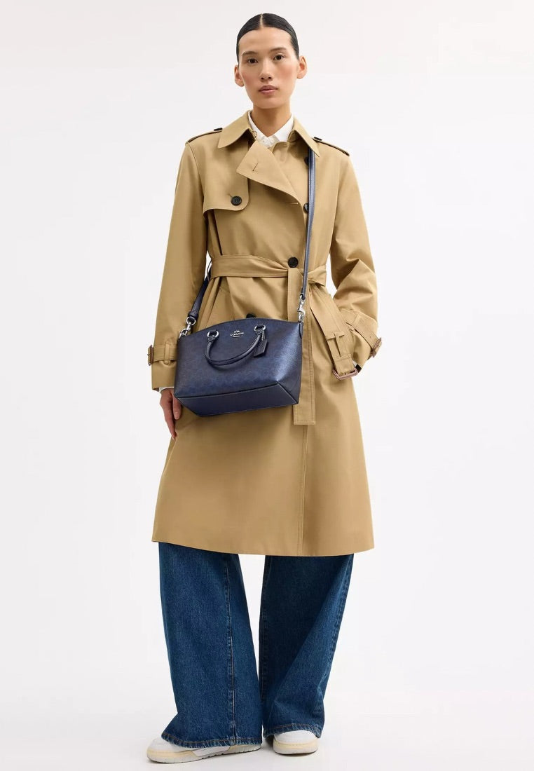 Sadie Satchel Bag In Signature Canvas Silver Blue Navy