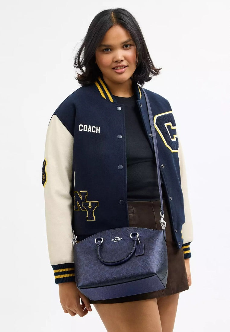 Sadie Satchel Bag In Signature Canvas Silver Blue Navy