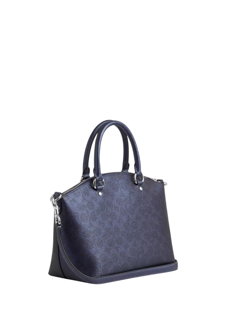 Sadie Satchel Bag In Signature Canvas Silver Blue Navy