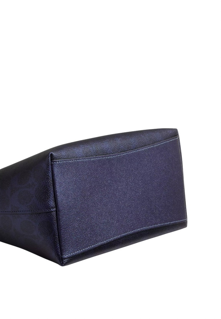 Sadie Satchel Bag In Signature Canvas Silver Blue Navy