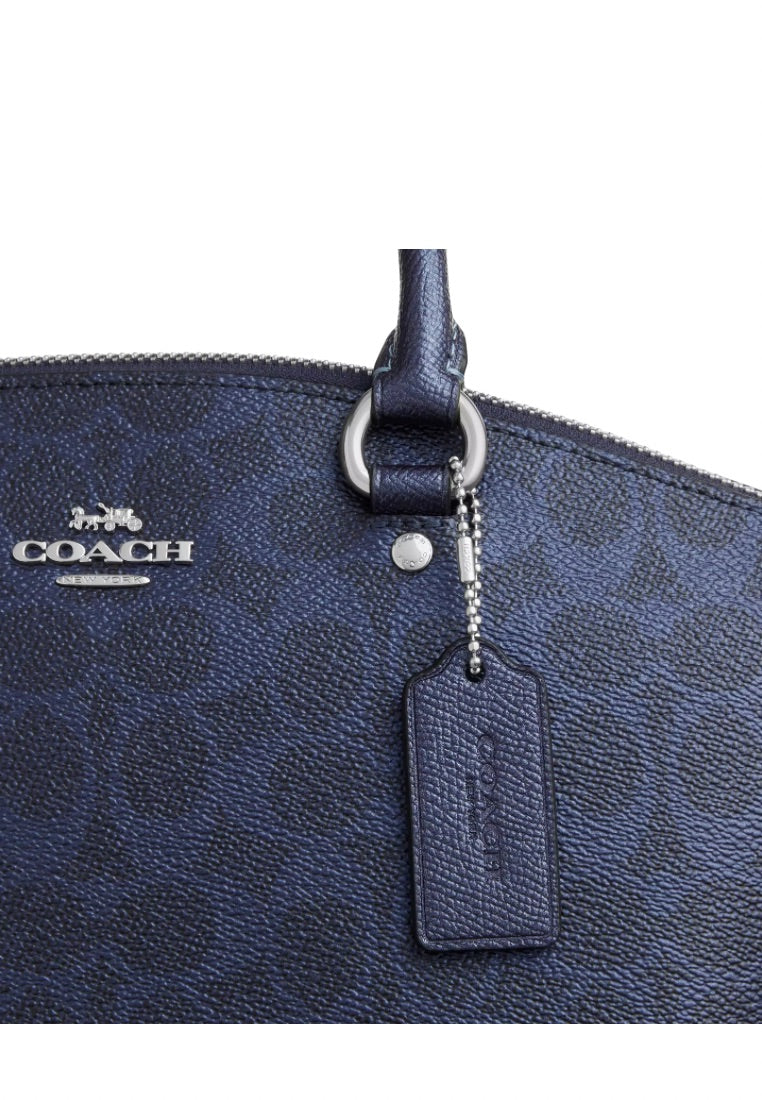 Sadie Satchel Bag In Signature Canvas Silver Blue Navy