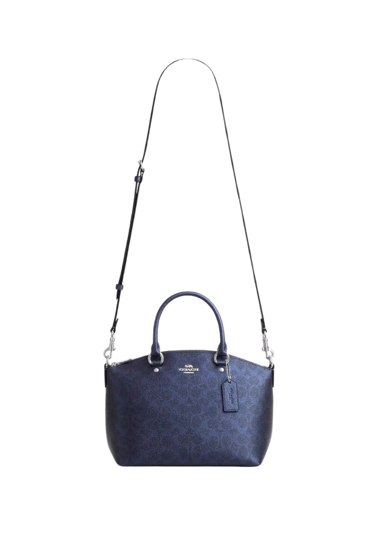 Sadie Satchel Bag In Signature Canvas Silver Blue Navy