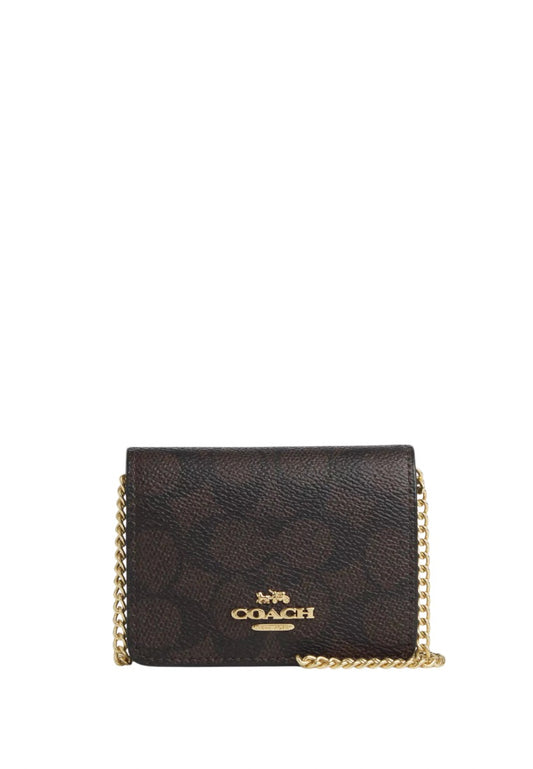 Mini Wallet On A Chain In Signature Canvas Gold Walnut Black