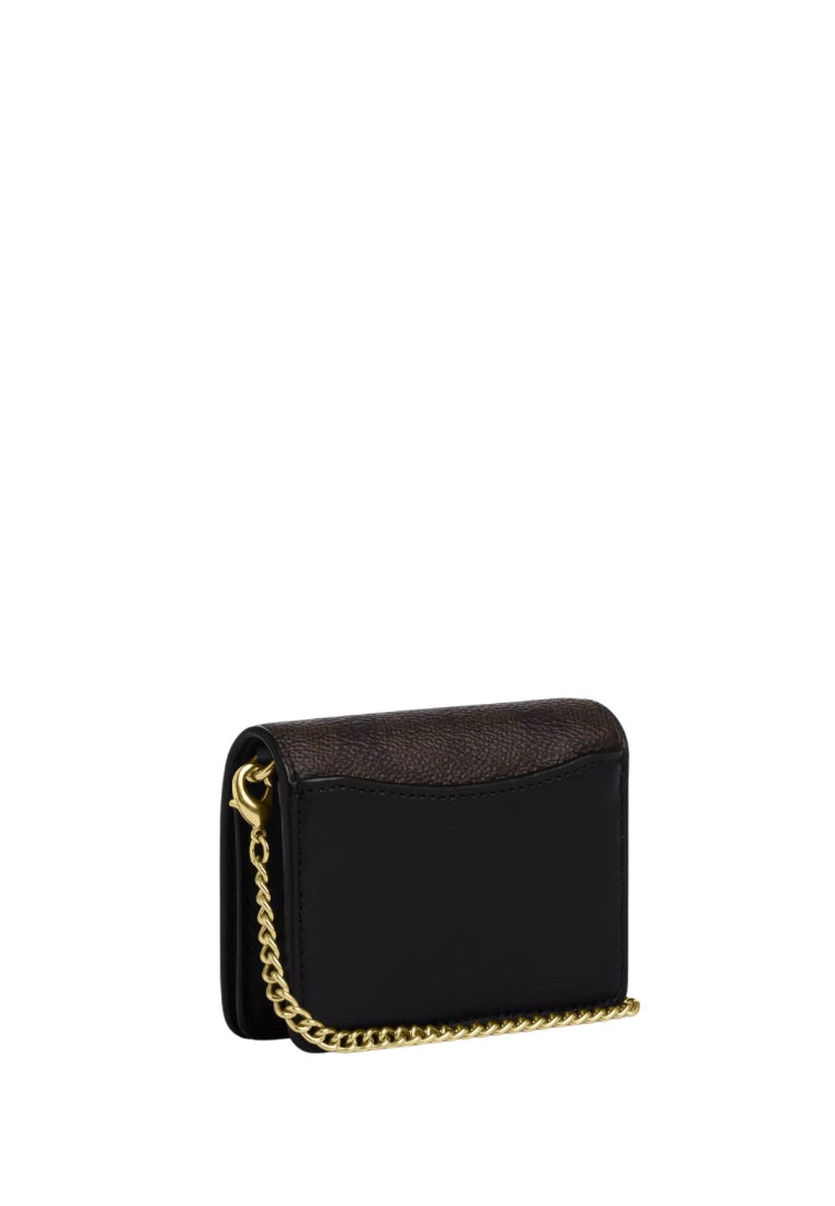 Mini Wallet On A Chain In Signature Canvas Gold Walnut Black