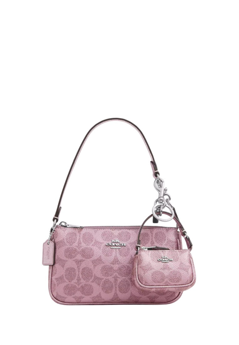 Boxed Nolita 19 And Nolita Bag Charm Set In Signature Canvas Silver Pink Rose