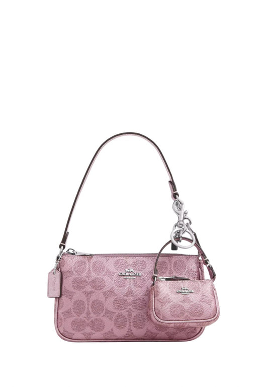 Boxed Nolita 19 And Nolita Bag Charm Set In Signature Canvas Silver Pink Rose