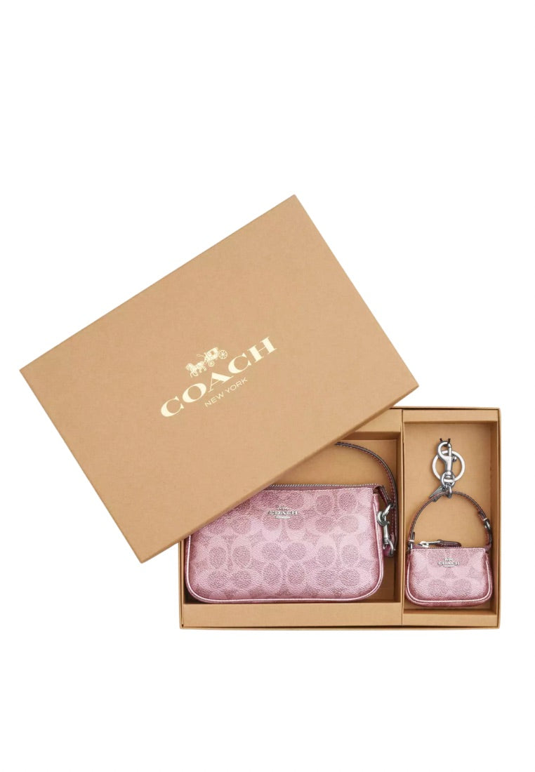 Boxed Nolita 19 And Nolita Bag Charm Set In Signature Canvas Silver Pink Rose