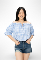 Korean Blue Plaid Top By Kerri Made in Korea
