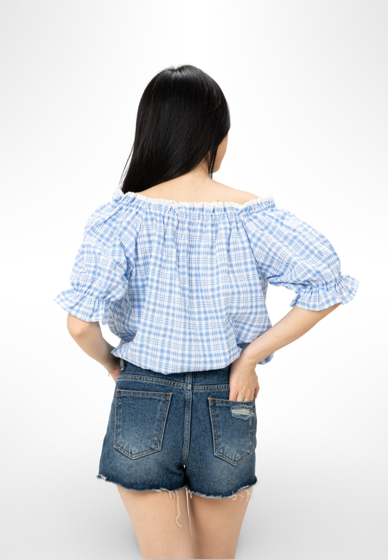 Korean Blue Plaid Top By Kerri Made in Korea