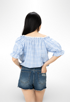 Korean Blue Plaid Top By Kerri Made in Korea