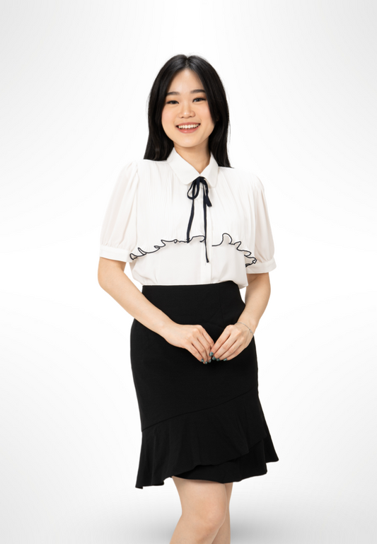 Ribbon Tie White Blouse By G&B