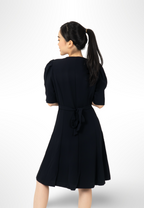 Korean Button Navy Dress By Bling