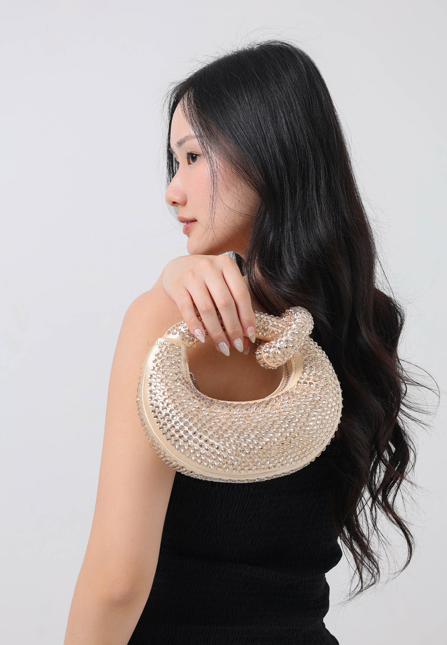 Abacus Artificial Crystal Mini Top Handle Bag - Yellow