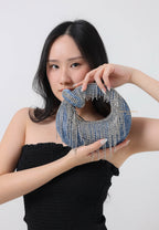 Abacus Denim Artificial Crystal Mini Top Handle Bag - Blue
